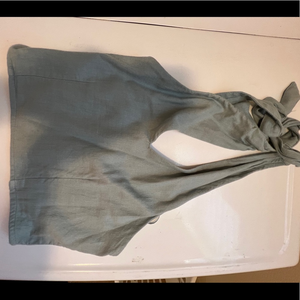 Linen dusty blue crop top